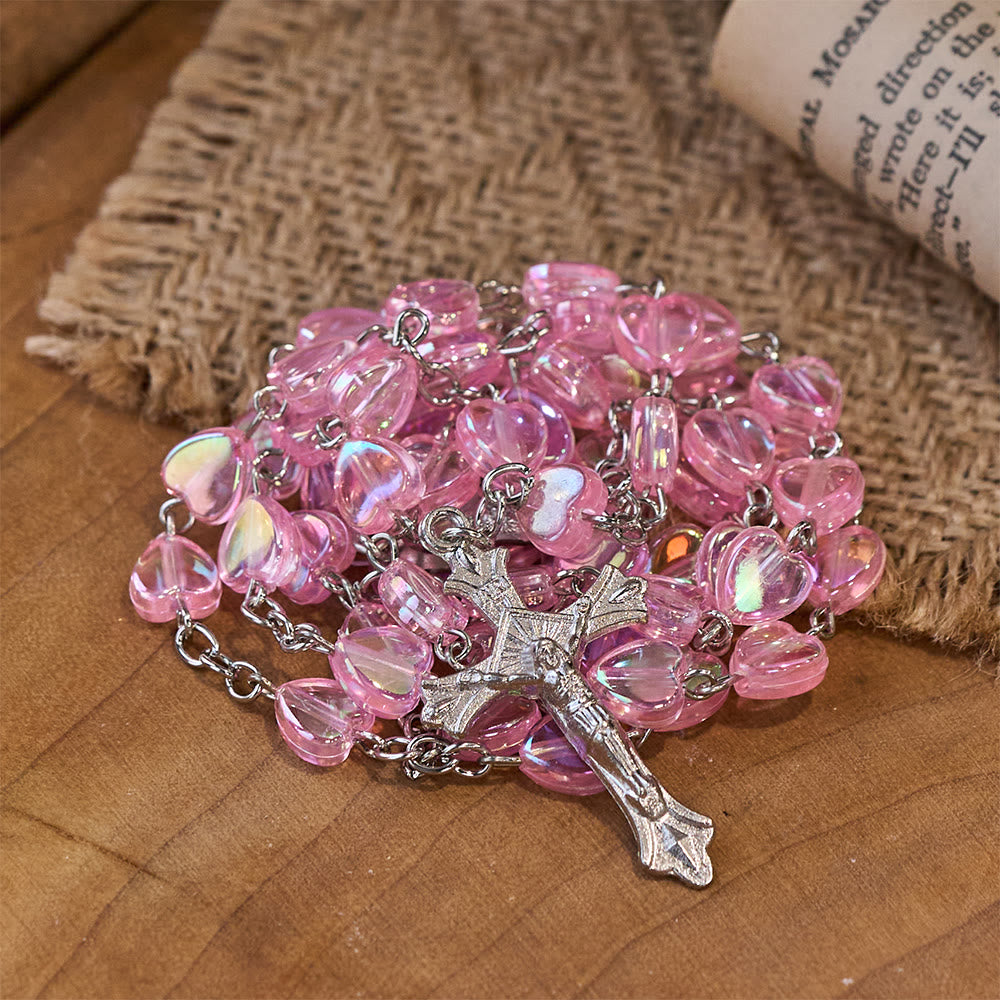 Rosa klar glänzend Herz Gebet Rosenkranz - image 2