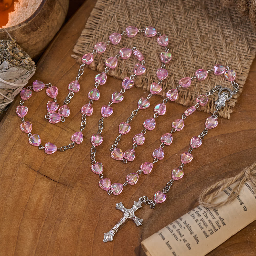 Rosa klar glänzend Herz Gebet Rosenkranz - image 7