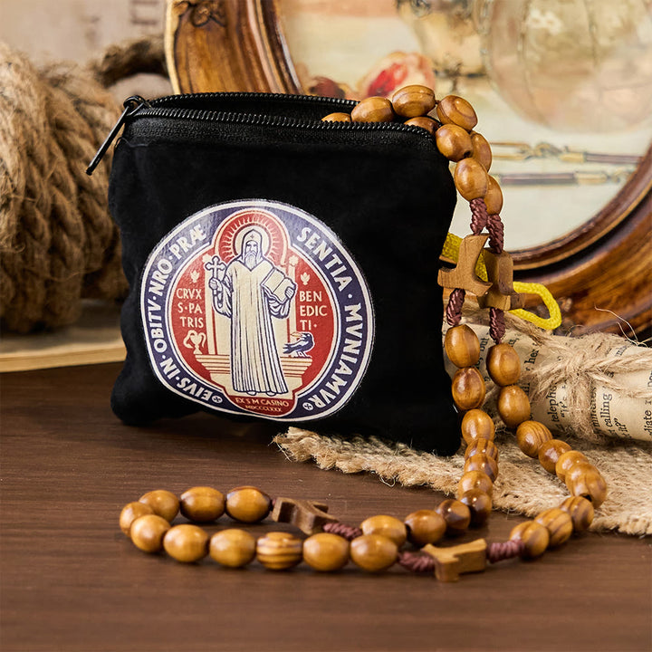 Christianartworkshop Moderner Stil St. Benedikt Praktische Samt-Aufbewahrungstasche für religiösen Schmuck - image 2