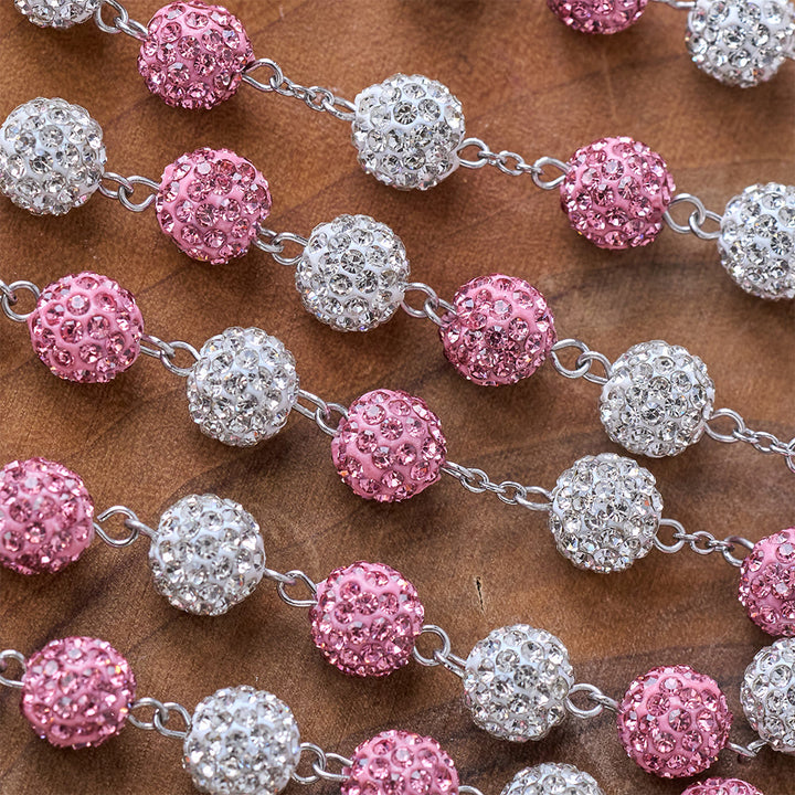 Christianartworkshop Rosenkranz „Unsere Liebe Frau von Guadalupe & Kruzifix“ aus runder, rosa-weißer Polymer-Ton-Legierung, 10 mm - image 6