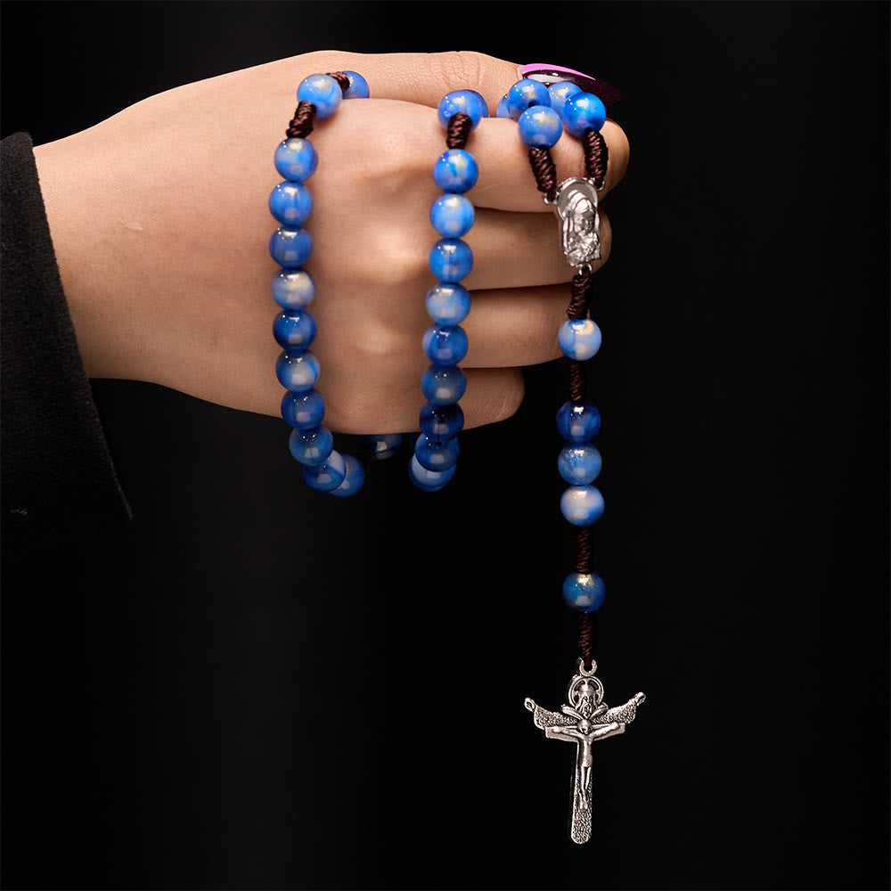 Handgewebter Rosenkranz mit blauem Kruzifix - image 1