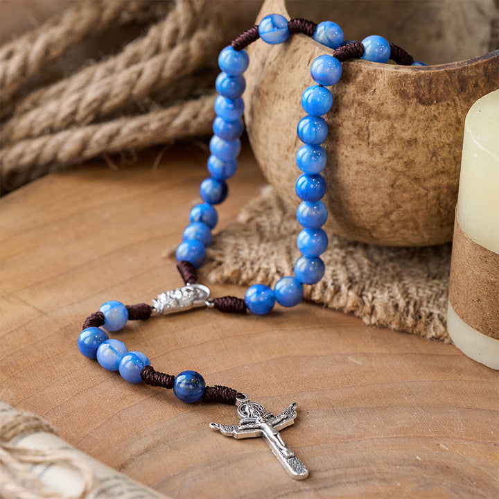 Handgewebter Rosenkranz mit blauem Kruzifix - image 3