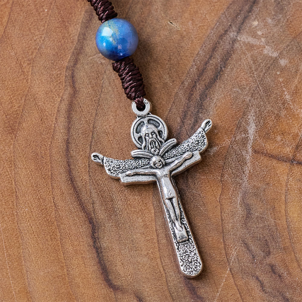 Handgewebter Rosenkranz mit blauem Kruzifix - image 5