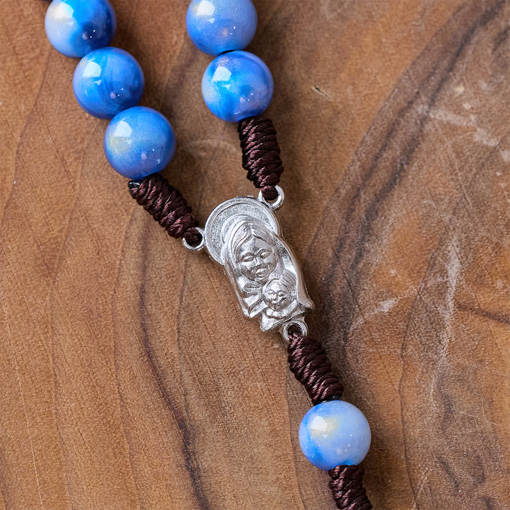 Handgewebter Rosenkranz mit blauem Kruzifix - image 6