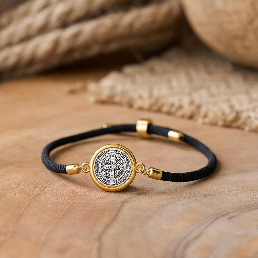 Christianartworkshop St. Benedikt Medaille Schwarzes Seilband Verstellbares Armband - image 3
