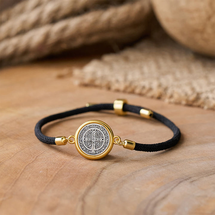 Christianartworkshop St. Benedikt Medaille Schwarzes Seilband Verstellbares Armband - image 3