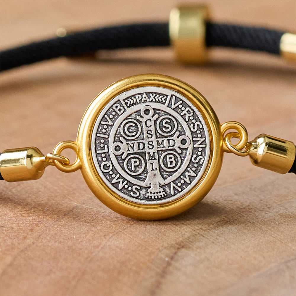 Christianartworkshop St. Benedikt Medaille Schwarzes Seilband Verstellbares Armband - image 4