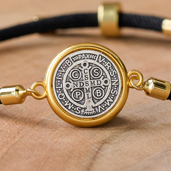 Christianartworkshop St. Benedikt Medaille Schwarzes Seilband Verstellbares Armband - image 4