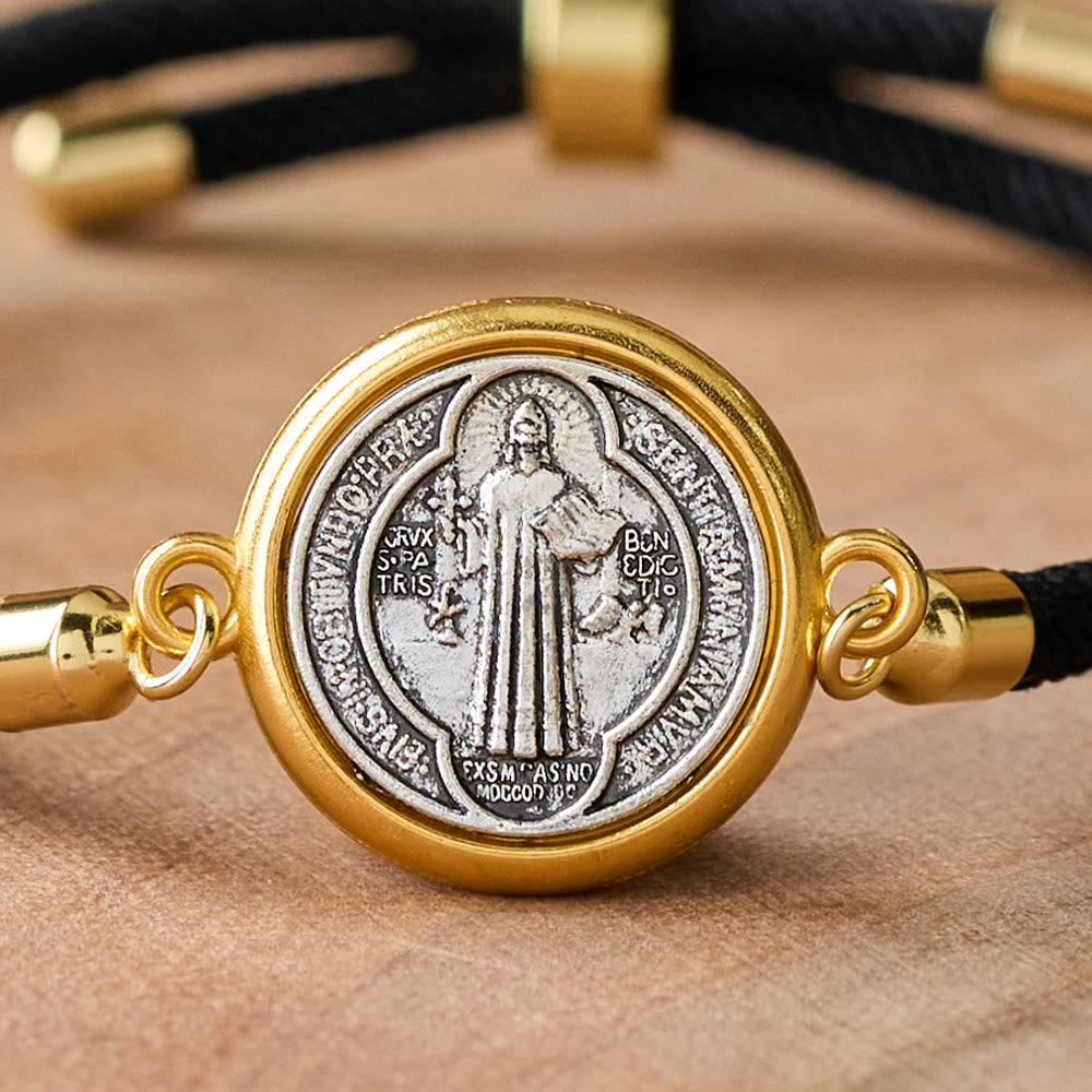 Christianartworkshop St. Benedikt Medaille Schwarzes Seilband Verstellbares Armband - image 5