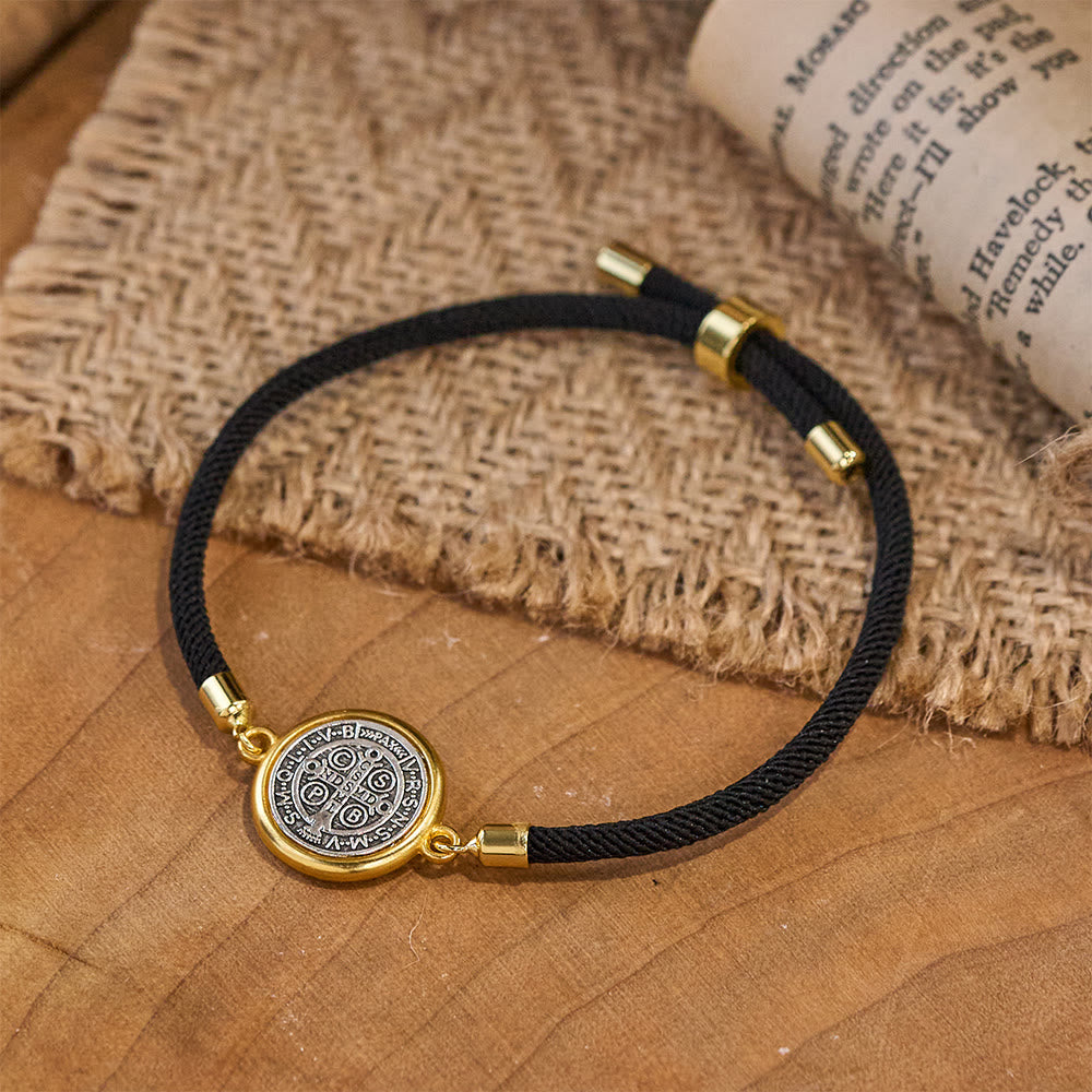 Christianartworkshop St. Benedikt Medaille Schwarzes Seilband Verstellbares Armband - image 2