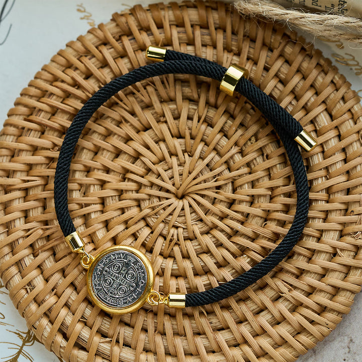 Christianartworkshop St. Benedikt Medaille Schwarzes Seilband Verstellbares Armband - image 7