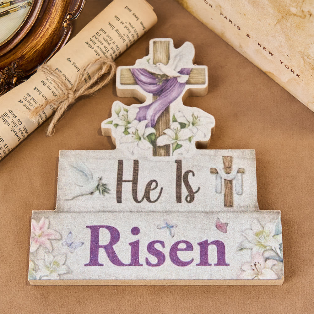 Christianartworkshop Deko-Ornament „Er ist auferstanden“, Holzkreuz und Taube - Er ist auferstanden - image 0
