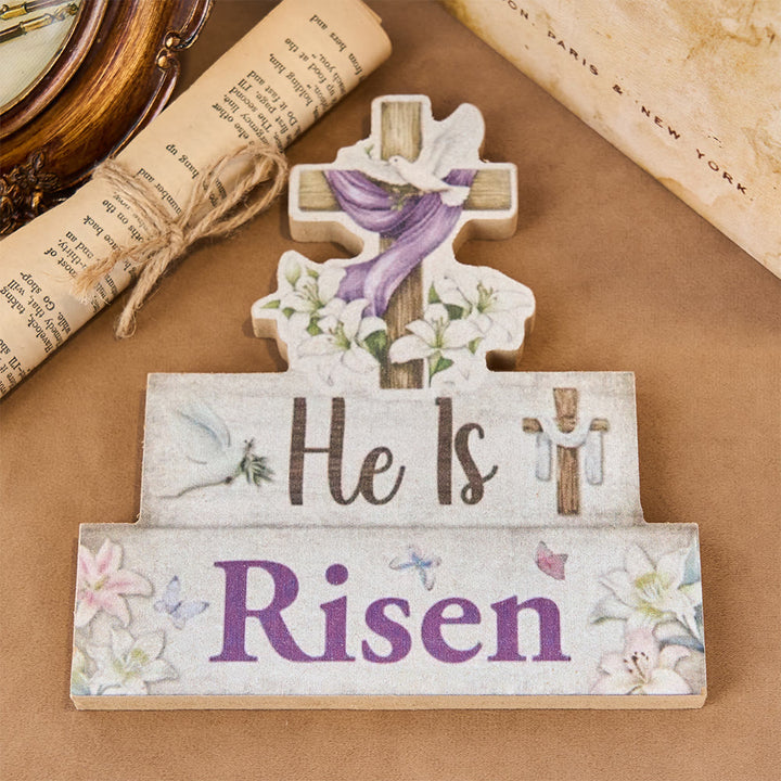 Christianartworkshop Deko-Ornament „Er ist auferstanden“, Holzkreuz und Taube - Er ist auferstanden - image 0