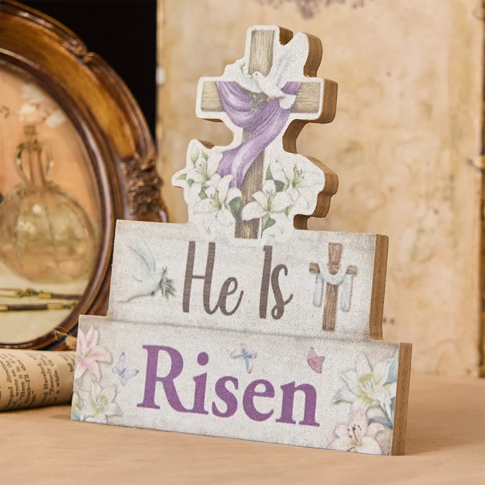Christianartworkshop Deko-Ornament „Er ist auferstanden“, Holzkreuz und Taube - image 1