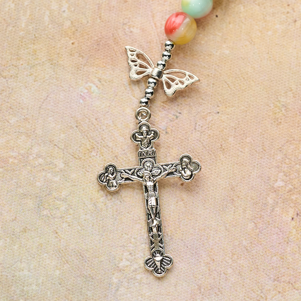 Christianartworkshop Dreifarbiger Fantasie-Rosenkranz mit verspielten Schmetterlingsflügel-Akzenten und Andacht zur Göttlichen Barmherzigkeit - image 8