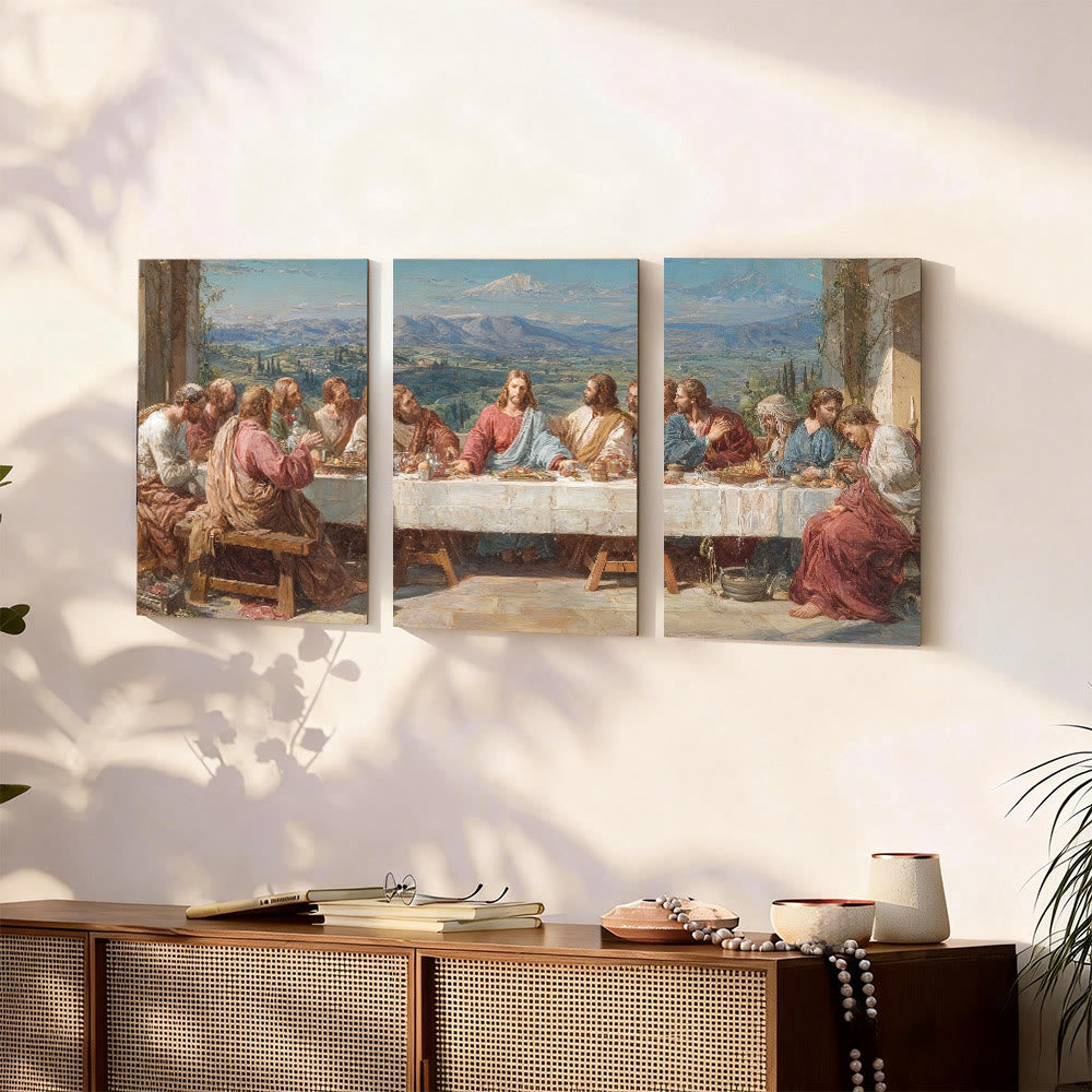 Christianartworkshop Heiliges Festmahl mit Jesus im stillen Tal – Leinwandbild-Set: Sanfter Begleiter der Gnade - 13,78''*19,69''*0,59''/35*50*1,5cm - Gerahmte Leinwandbilder (3er-Set) - image 0