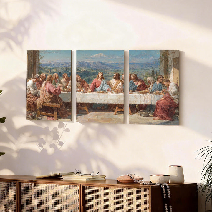 Christianartworkshop Heiliges Festmahl mit Jesus im stillen Tal – Leinwandbild-Set: Sanfter Begleiter der Gnade - 13,78''*19,69''*0,59''/35*50*1,5cm - Gerahmte Leinwandbilder (3er-Set) - image 0