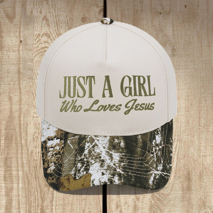 Christianartworkshop „Just A Girl Who Loves Jesus“ Baseballkappe mit Struktur: Zeigen Sie Ihre Hingabe mit Stolz - Camouflage-Beige - image 13