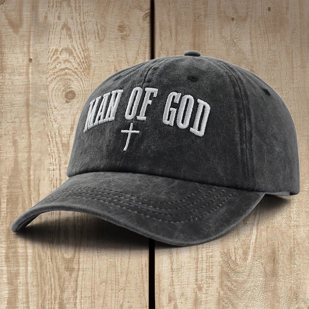 Christianartworkshop Baseballkappe aus gewaschener Baumwolle mit dem Aufdruck „Man of God“: Tragen Sie Ihre göttliche Identität mit Stolz - Schwarz - image 0