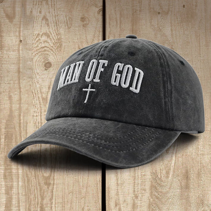 Christianartworkshop Baseballkappe aus gewaschener Baumwolle mit dem Aufdruck „Man of God“: Tragen Sie Ihre göttliche Identität mit Stolz - Schwarz - image 0