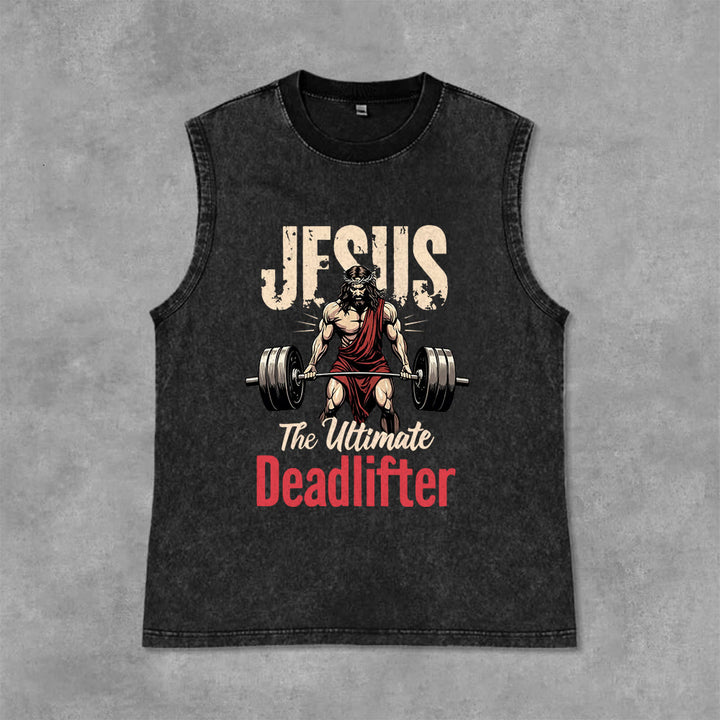 Christianartworkshop Jesus The Ultimate Deadlifter Unisex Washed Tank Top - Schwarz - 2XL - image 1