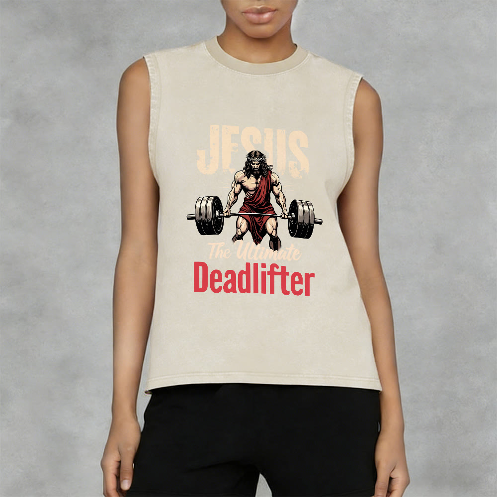Christianartworkshop Jesus The Ultimate Deadlifter Unisex Washed Tank Top - image 6