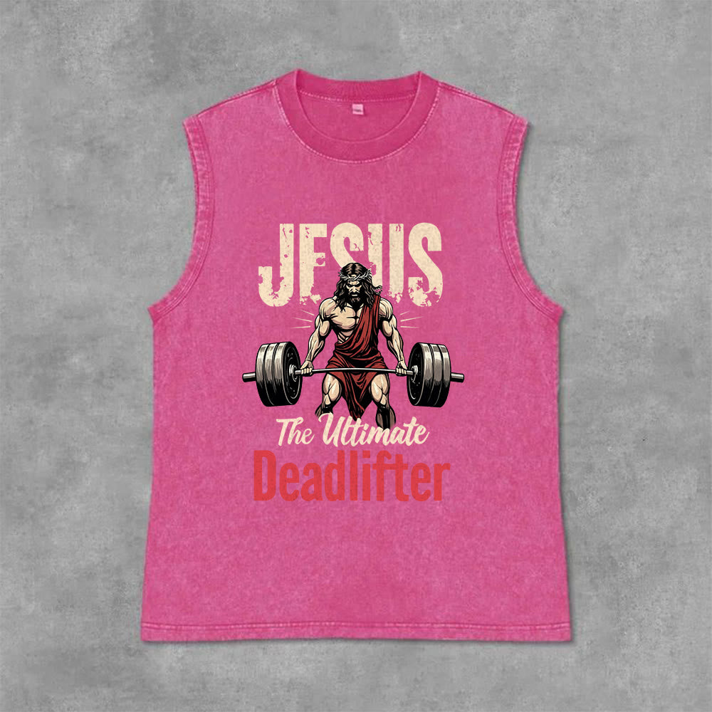 Christianartworkshop Jesus The Ultimate Deadlifter Unisex Washed Tank Top - Rosa - 2XL - image 7