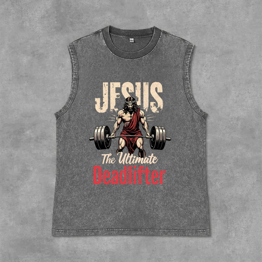 Christianartworkshop Jesus The Ultimate Deadlifter Unisex Washed Tank Top - Grau - 2XL - image 10