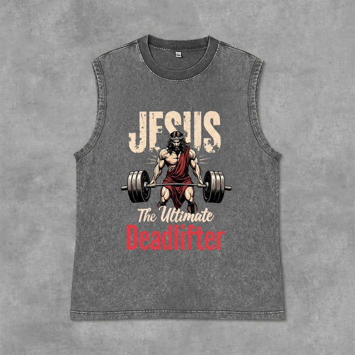 Christianartworkshop Jesus The Ultimate Deadlifter Unisex Washed Tank Top - Grau - 2XL - image 10