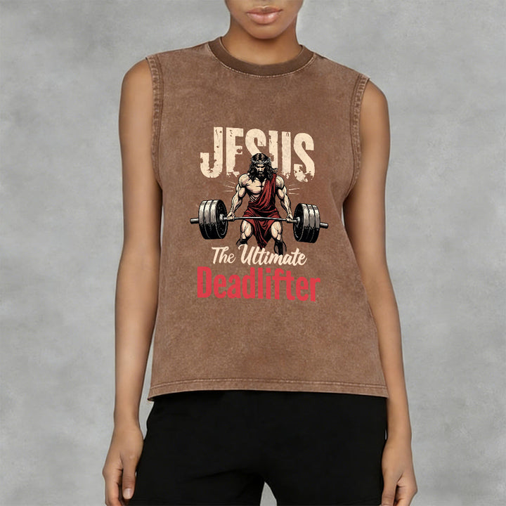 Christianartworkshop Jesus The Ultimate Deadlifter Unisex Washed Tank Top - image 15