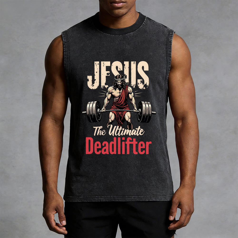 Christianartworkshop Jesus The Ultimate Deadlifter Unisex Washed Tank Top - image 2