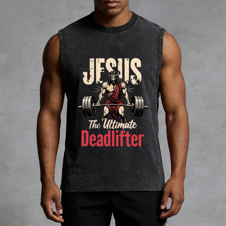 Christianartworkshop Jesus The Ultimate Deadlifter Unisex Washed Tank Top - image 2