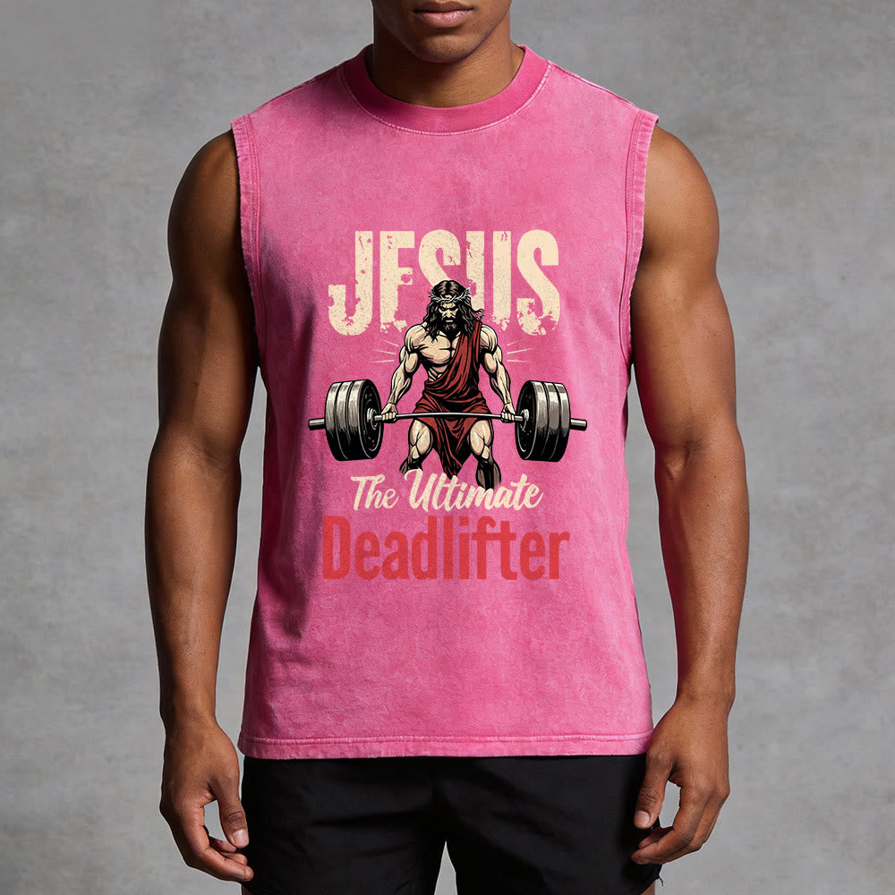 Christianartworkshop Jesus The Ultimate Deadlifter Unisex Washed Tank Top - image 9
