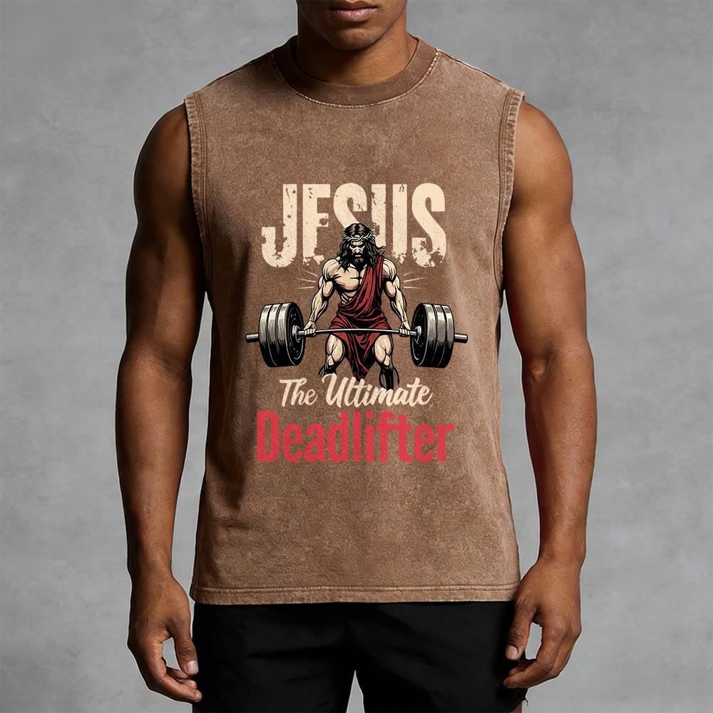 Christianartworkshop Jesus The Ultimate Deadlifter Unisex Washed Tank Top - image 14