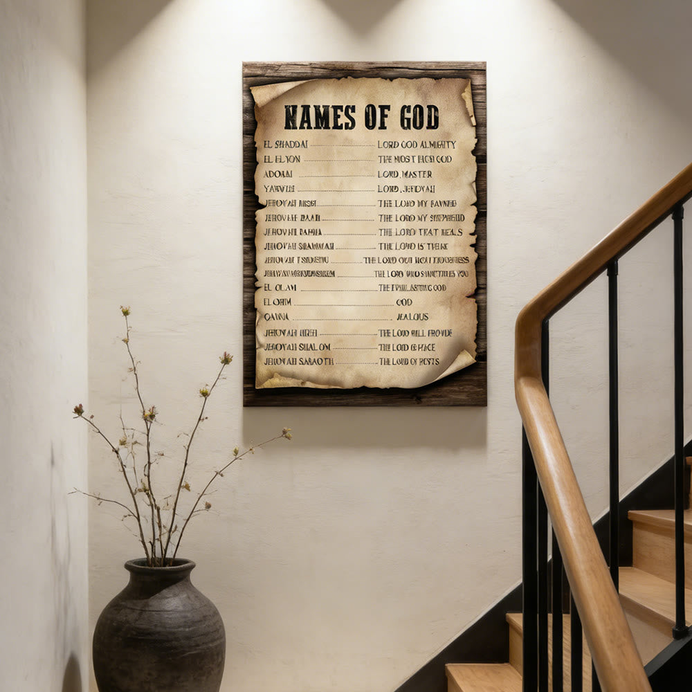 Christianartworkshop Pergament-Kunstdruck „Namen Gottes“: Ein Symbol seiner unveränderlichen Identität - Gerahmtes Leinwandgemälde - 11,81''*15,75''0,71"/30*40*1,8cm - image 0