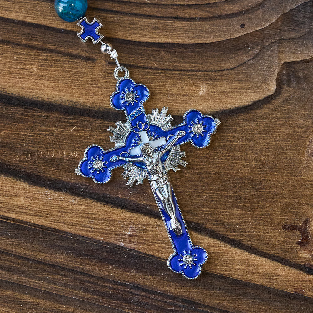 Christianartworkshop Schimmernder blauer Tigeraugen-Rosenkranz mit Emaille-Kreuz zur besinnlichen Andacht - image 7