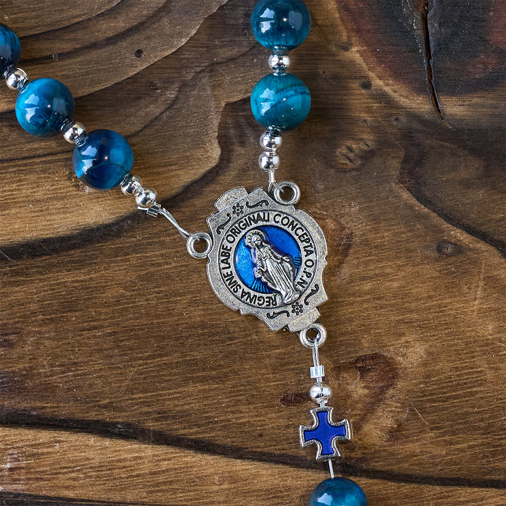 Christianartworkshop Schimmernder blauer Tigeraugen-Rosenkranz mit Emaille-Kreuz zur besinnlichen Andacht - image 8