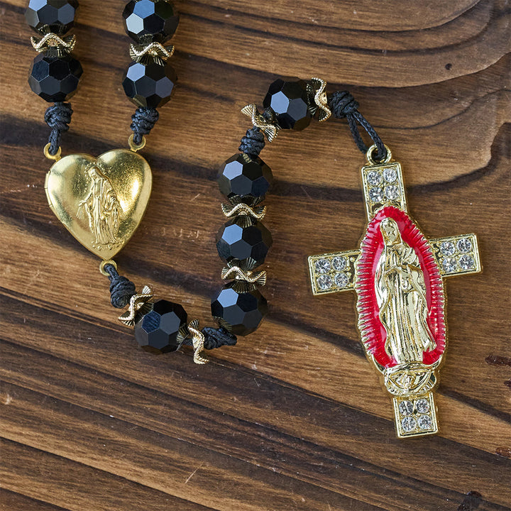 Christianartworkshop Eleganter Rosenkranz aus schwarzem Facettenglas mit rotem Emaille-Kreuz der Jungfrau Maria - image 7