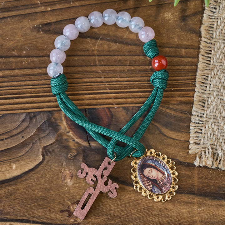 Christianartworkshop Tragbarer Rosenkranz aus rosa Quarz und rotem Achat mit Marienanhänger - Rosa Quarz & Roter Achat - image 0