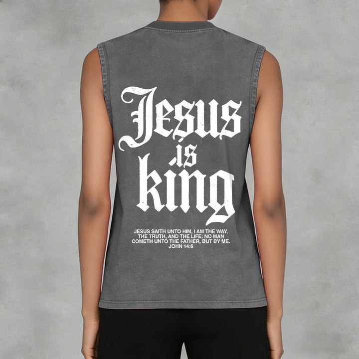 Christianartworkshop Jesus Is King Gothic Unisex Washed Tank Top - image 12