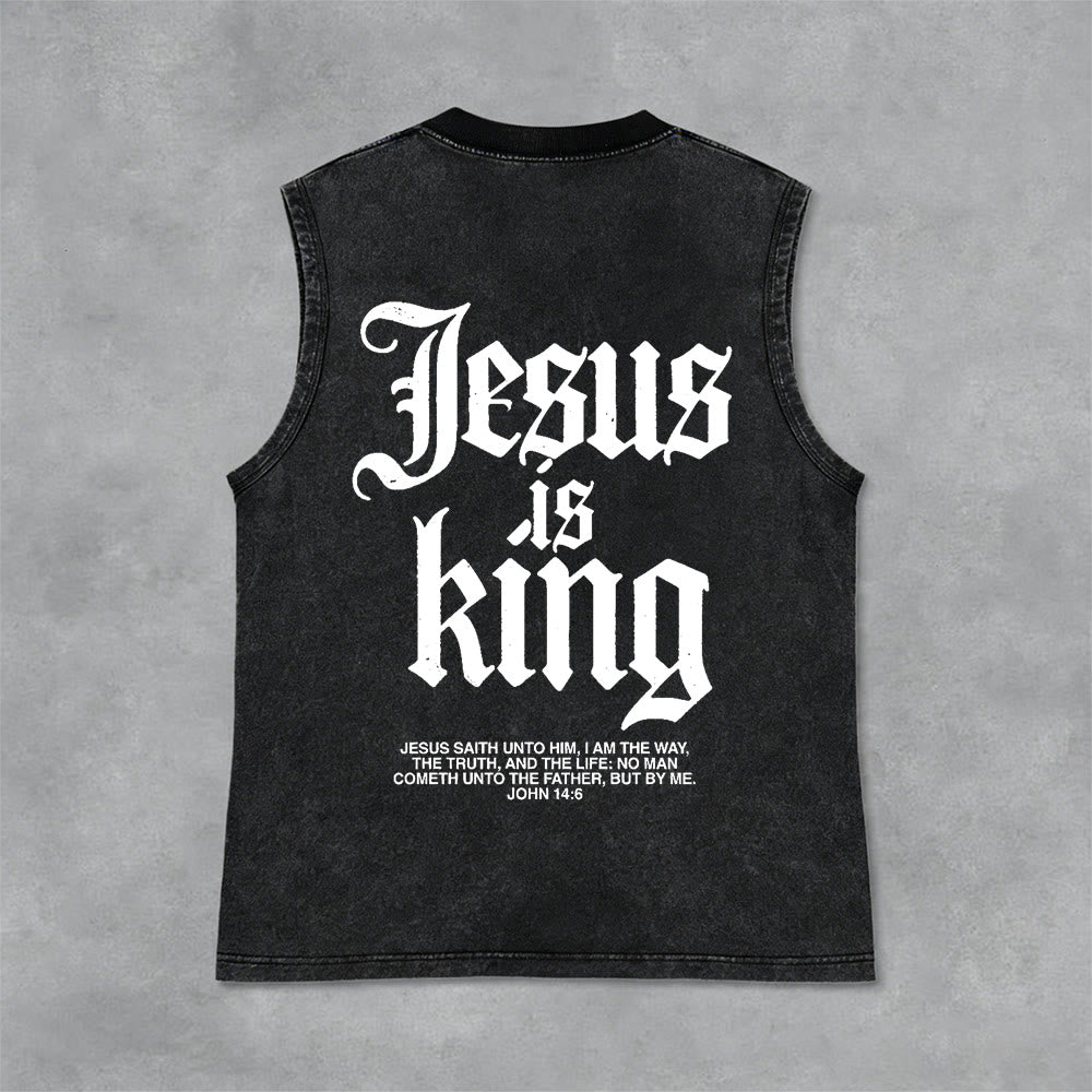 Christianartworkshop Jesus Is King Gothic Unisex Washed Tank Top - Schwarz - 2XL - image 4