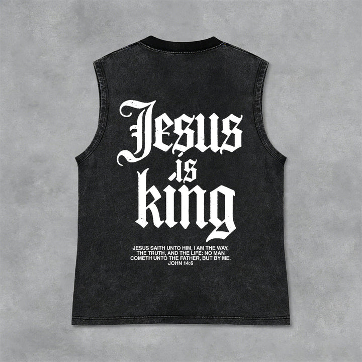 Christianartworkshop Jesus Is King Gothic Unisex Washed Tank Top - Schwarz - 2XL - image 4