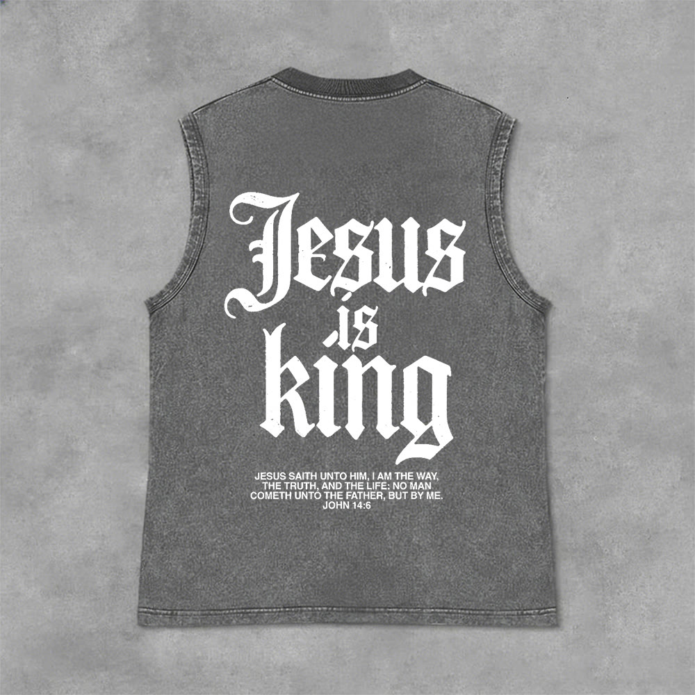 Christianartworkshop Jesus Is King Gothic Unisex Washed Tank Top - Grau - 2XL - image 10