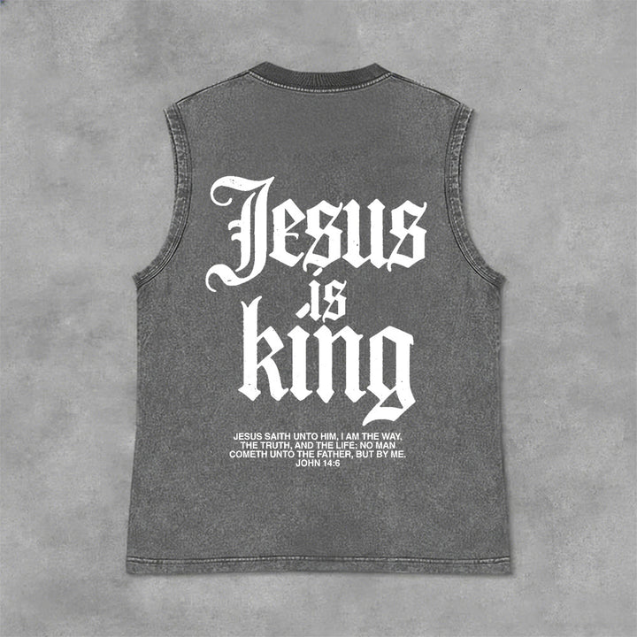 Christianartworkshop Jesus Is King Gothic Unisex Washed Tank Top - Grau - 2XL - image 10