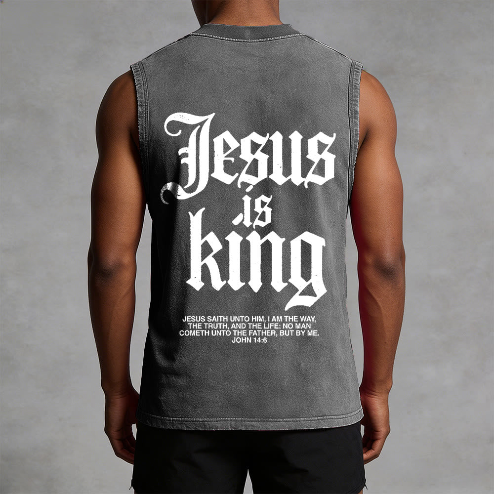 Christianartworkshop Jesus Is King Gothic Unisex Washed Tank Top - image 11
