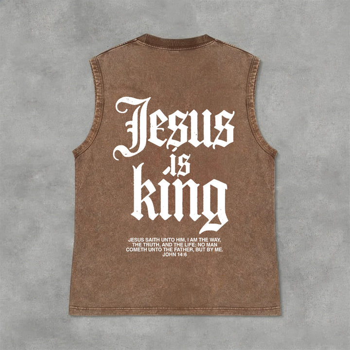 Christianartworkshop Jesus Is King Gothic Unisex Washed Tank Top - Braun - 2XL - image 13