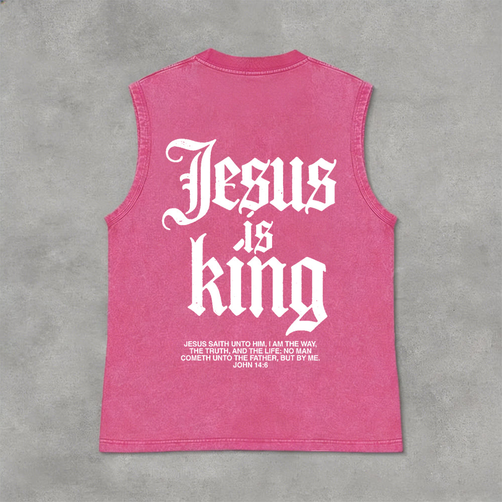 Christianartworkshop Jesus Is King Gothic Unisex Washed Tank Top - Rosa - 2XL - image 7