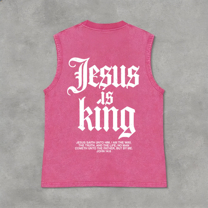 Christianartworkshop Jesus Is King Gothic Unisex Washed Tank Top - Rosa - 2XL - image 7