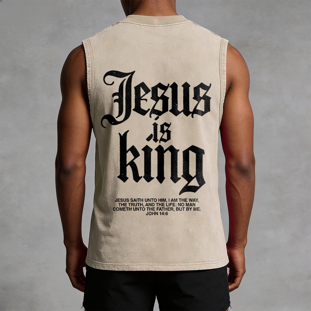 Christianartworkshop Jesus Is King Gothic Unisex Washed Tank Top - image 2