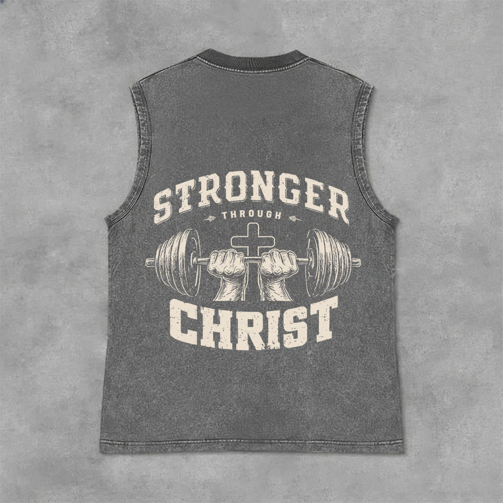 Christianartworkshop „ Stärker durch Christus“ Unisex-Tanktop mit Hantelkreuz - Grau - 2XL - image 0
